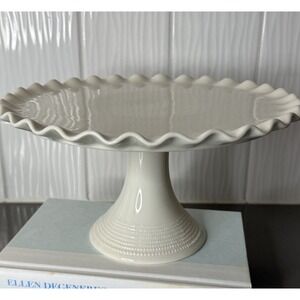 RUFFLE Cake Plate By Peppertree Tabletops Fine Porcelain Gloss White 9.75" Round